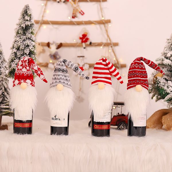 

2020 christmas ornaments faceless elderly knitted wool wine bottle cover holiday table decoration