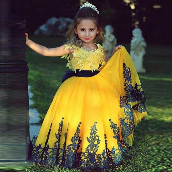 

ball gown beauty nice lace yellow and black flower girl dresses for wedding girls pageant dresses kids communion dress bu, Red;yellow