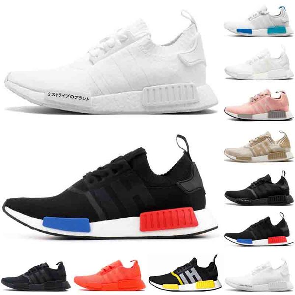 

hot nmd r1 v2 men women running shoes outdoor triple black white OG Thunder pink mens womens trainers sports sneakers size 36-45