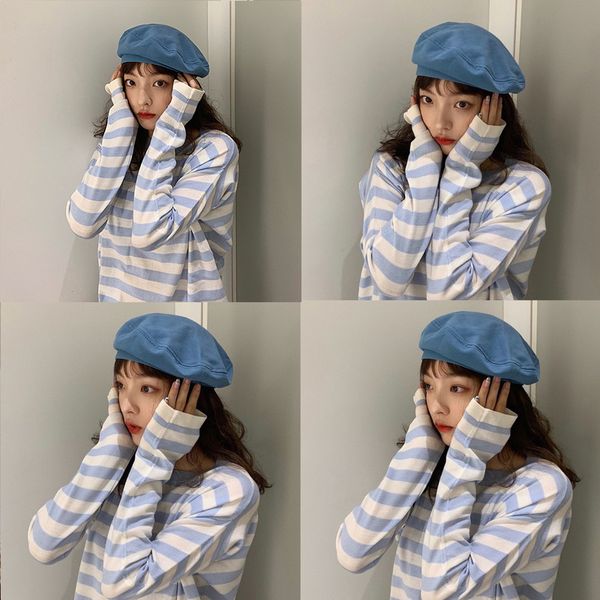 

berets fashion simple beret autumn multi functional solid color brimless decorative hat sboy retro artist, Blue;gray