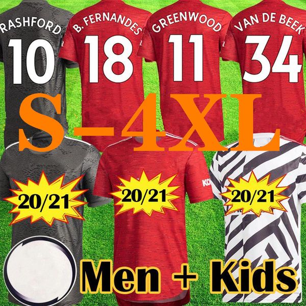 

size 3xl 4xl men kids kit 2020 2021 manchester fernandes greeenwood pogba united soccer jerseys 20 21 martial rashford 2020 football jersey, Black;yellow