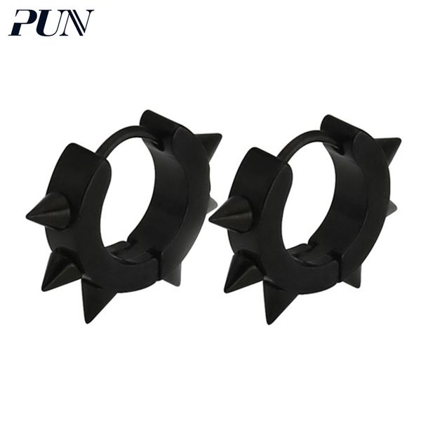 

hoop & huggie pun 2021 punk earring men steel earrings titanium charms round circle hip hop stainless black ear rings, Golden;silver