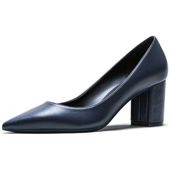 

dress shoes 2021 fashion pumps square heel pointed toe slip on women leather spring autumn big size ladies n0063, Black