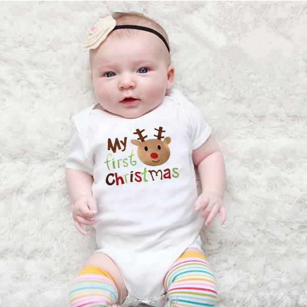 

my first christmas toddler jumpsuit christmas party dress newborn cotton baby rompers funny short sleeve playsuit, Blue