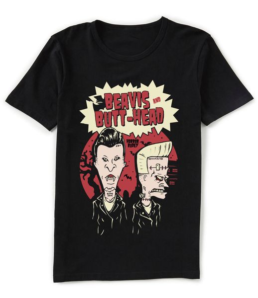 

beavis and butthead horror rudey vampire and frankenstein black t-shirt classic cotton t shirt collar short sleeve tee