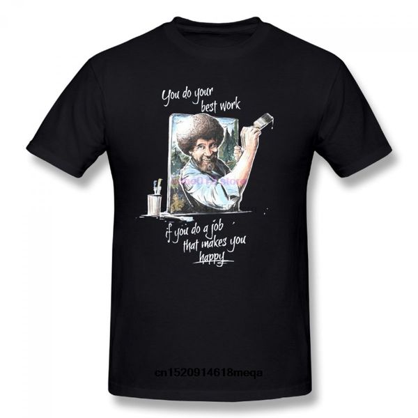 

2020 funny t shirts happy bob ross men lightweight crew neck summer basic casual short cotton t-shirt