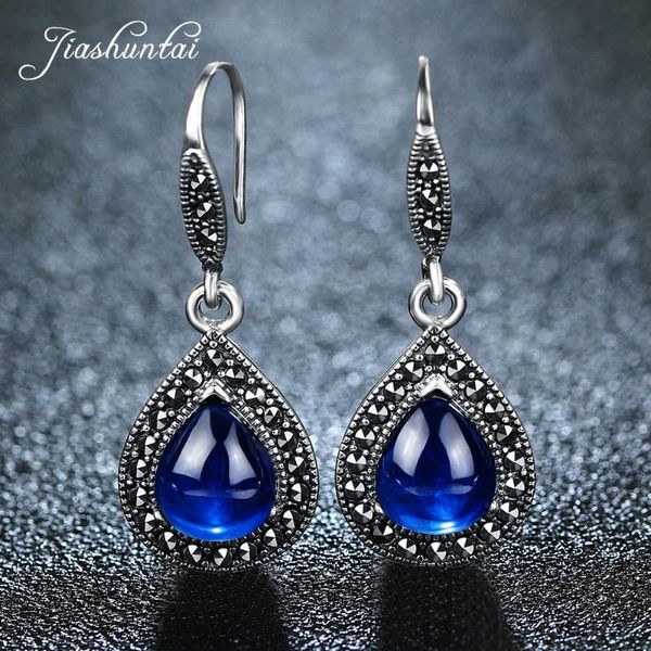 

jiashuntai vintage 100% 925 sterling silver drop earrings for women retro natural precious stones thai silver earring jewelry