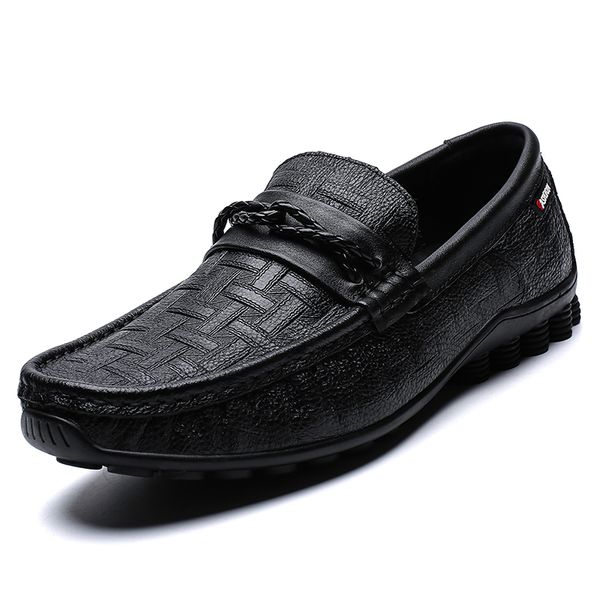 

spring genuine leather slip on men shoes loafers mocassin homme mocasines designer driving shoes casual flats, Black