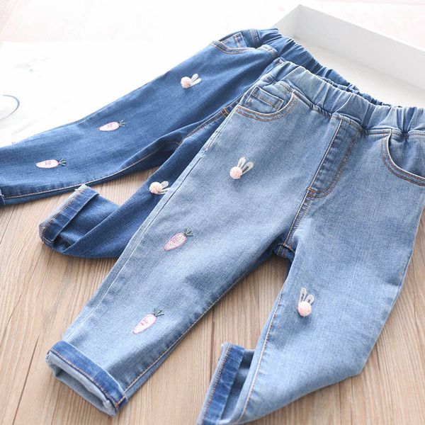 

2020 осень девушка морковь вышивка джинсовые штаны детская одежда оптом, Blue