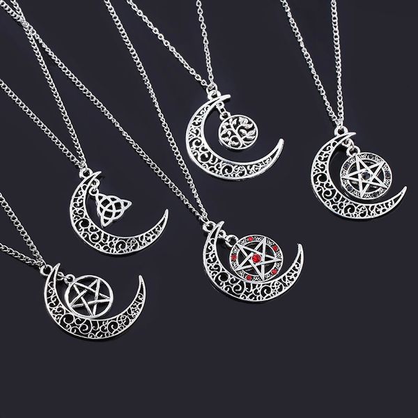 

rj supernatural pentagram pendant men necklace witch protection star amulet yggdrasil life tree pentagram necklaces gift, Silver