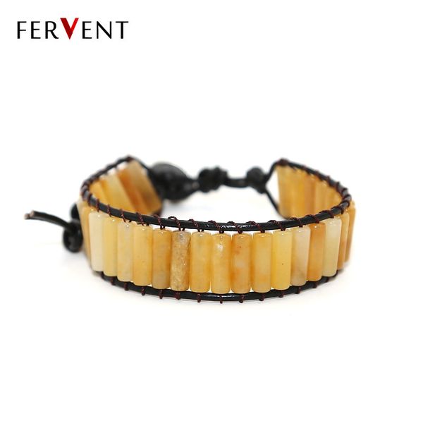 

tennis handmade wrap bracelet boho cylinder bead single genuine leather natural stone jewelry drop, Golden;silver