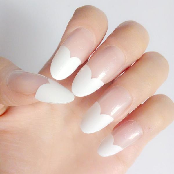 

clear french nails oval artificial fake nails love pattern false new design finger for lady z216, Red;gold