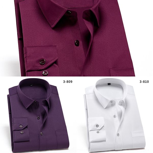 

spring and autumn men's stretch elastic cotton elastic cotton cotton dark green long sleeve shirt silk smooth face business wear slim s, Blue