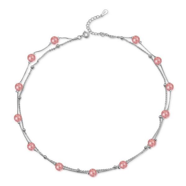 

chains 2021 strawberry round shape crystal double chic necklace for women female han version pink peach clavicle chain contracted, Silver