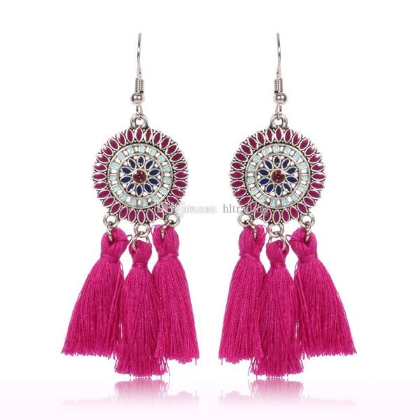 

2019 handmade ethnic bohemian thread tassel earrings vintage jewelry for woman and girls 13 colors c6029, Red;brown