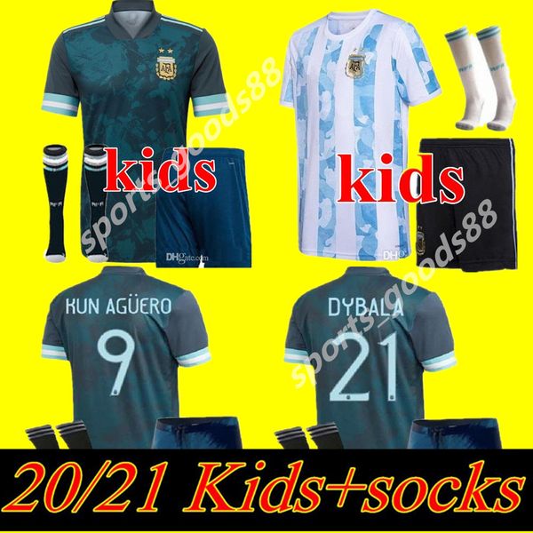 

20 21 kids kit argentina home messi argentina soccer jersey 2020 2021 soccer jerseys higuain icardi kun aguero soccer shirt, Black;yellow