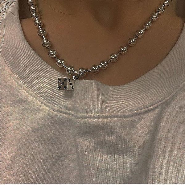 

2020 new european and american beads chain dice pendant necklace match, Silver