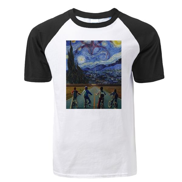 

смешные странные вещи реглан t shirt fashion tv show тенниска mens starry night demogorgon одиннадцать steve cotton hip hop tops tshirt