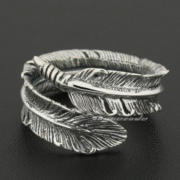

size adjustable 925 sterling silver feather mens rocker ring
