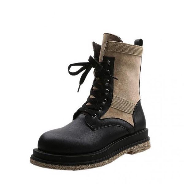 

2020 spring and autumn new fashion casual martin boots women's wild lace-up thick-heeled mid-tube single shoes ankle, Black