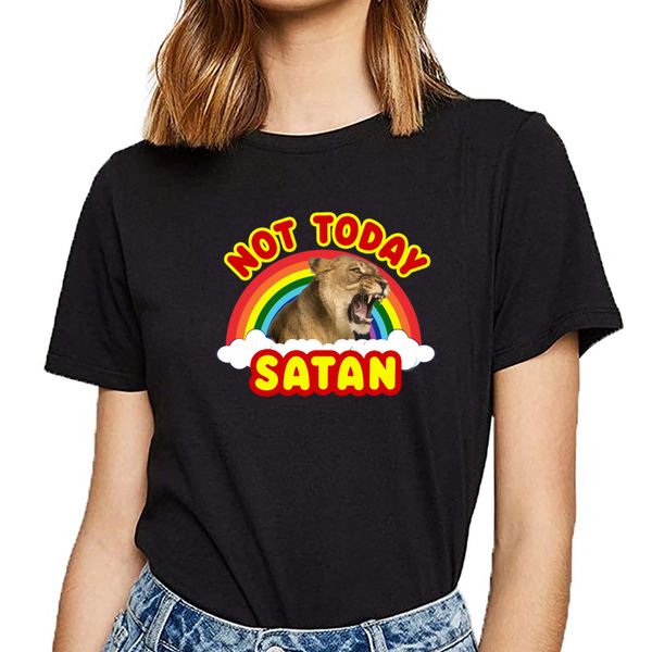 

t shirt women funny satan panther not today death metal rainbow comic inscriptions custom female tshirt