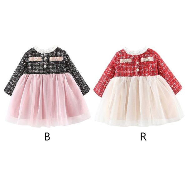 

dress long sleeve baby girls cotton mesh princess autumn and winter for kids 0-4 years old, Red;yellow