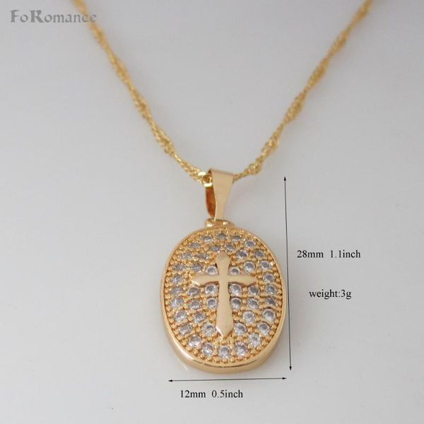

foromance yellow gold gp 18" & 24" necklace & jesus cross god christianity church cz stone oval pendant hangs 1.1, Silver