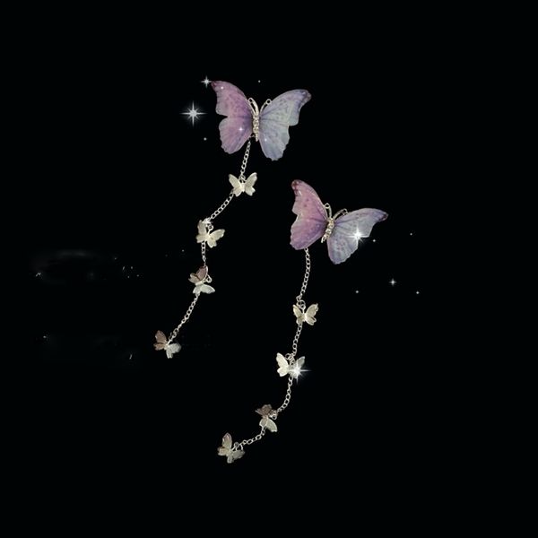 

new korean yarn butterfly hairpins elegant metal tassel long hair clips for women fashion party hair accessories 2pcs/set, Golden;silver