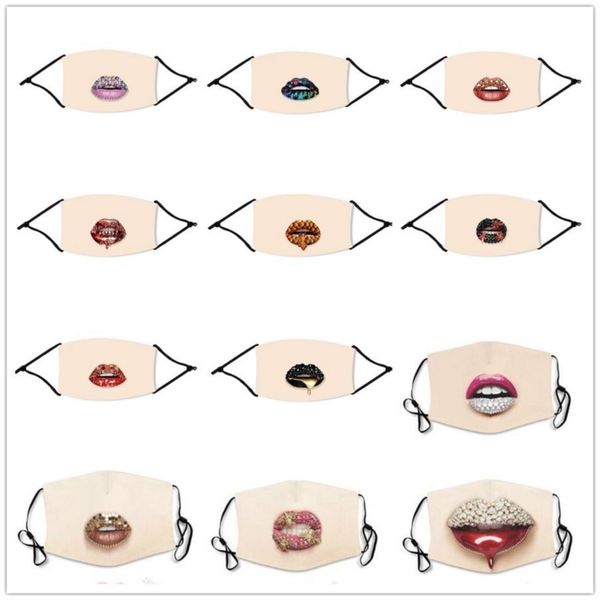 

fashion shinning funny lip face masks mouth dustproof ice silk reusable washable designer mask with pm2.5 filter