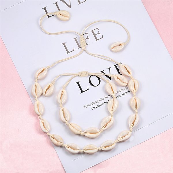 

chokers natural cowrie shell bracelet necklace set for women handmade woven boho hawaii beach adjustable choker girl festival gift, Golden;silver