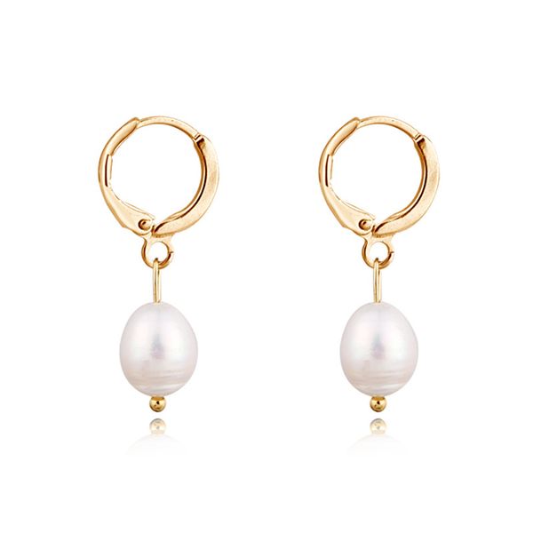 

hoop & huggie 1pair simple natural irregular pearl pendant earrings for elegant women chic white freshwater earring jewelry e841-2, Golden;silver
