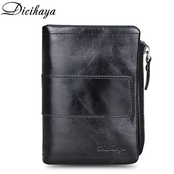 

dicihaya genuine male wallets vintage black zip coin pocket card holder purse cowhide leather wallet for mens, Red;black
