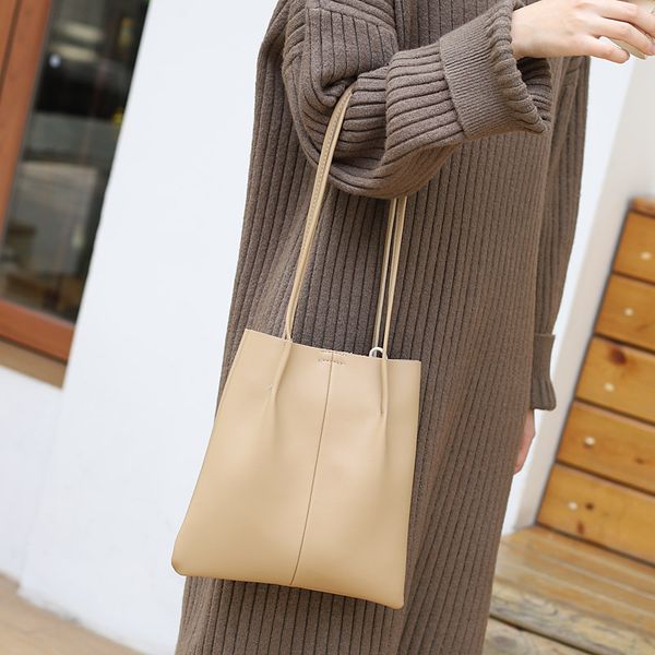 

origional soft surface pu handbag casual solid color carrying women's bag simple vintage drawstring shoulder bag