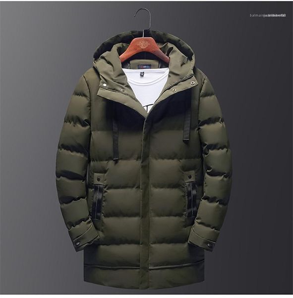 

button fly homme cotton padded jacket fashion solid mens long parkas designer thick winter mens coats zipper and, Black