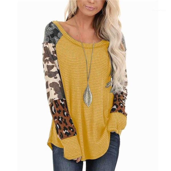 

autumn crew neck pullover tees famale casual clothes women leopard panelled tshirt spring, White