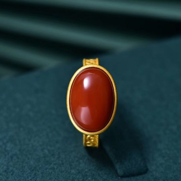 

cluster rings amorita boutique red oval natural stone ring, Golden;silver