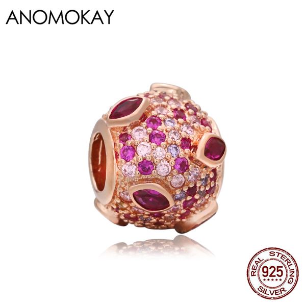 

other anomokay romantic full crystal round heart rose gold color charm fit bracelets & bangles 100% sterling 925 silver bead for diy