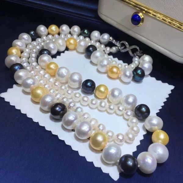 

chains hand knotted 2strands multicolor freshwater pearl necklace sweater chain long 43-45cm fashion jewelry, Silver