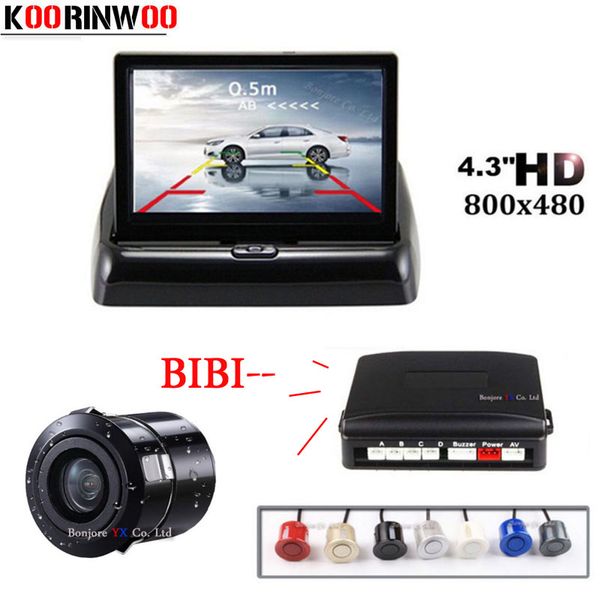 

koorinwoo ahd ccd camera car parking sensor + 4.3" folding lcd tft monitor rear view camera alert buzzer radars 4 parking system