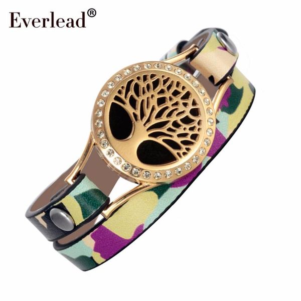 

tennis everlead tree of life leather wrap bracelets camo gold color plated essential oil diffuser healthy living lockets bracelet, Golden;silver