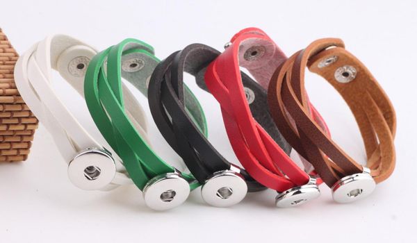 

bangle 12pcs/lot diy interchangeable snap jewelry 5colors pu leather charm bracelets fit 18-20mm snaps buttons bangles, Black