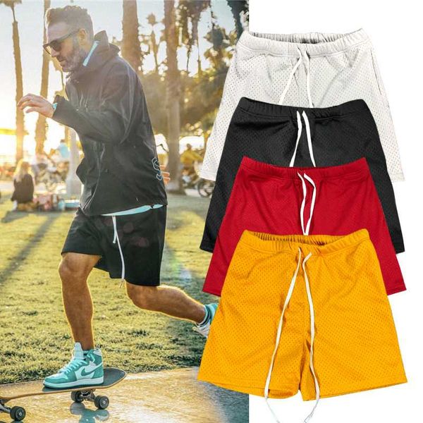 

running shorts men gym fitness bodybuilding summer workout breathable mesh quick dry sportswear jogger beach short pants, Black;blue