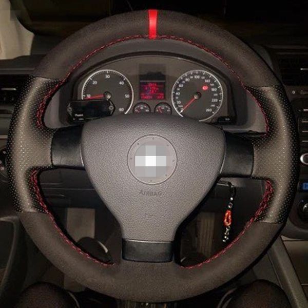 

black suede leather diy car steering wheel cover for volkswagen golf 5 mk5 vw passat b6 jetta 5 mk5 tiguan 2007-2011