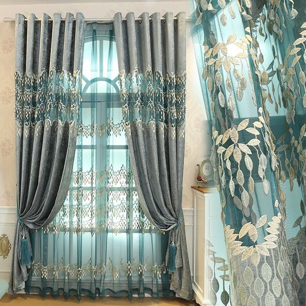 

custom curtain high-end european chenille embroidery relief shading bedroom living room blackout curtain drape tulle m180