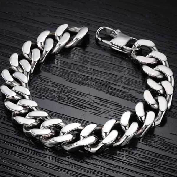 

link, chain 10mm/12mm/14mm stainless steel hip hop womens mens miami curb cuban link bracelets rapper bangle jewelry drop shopping, Black