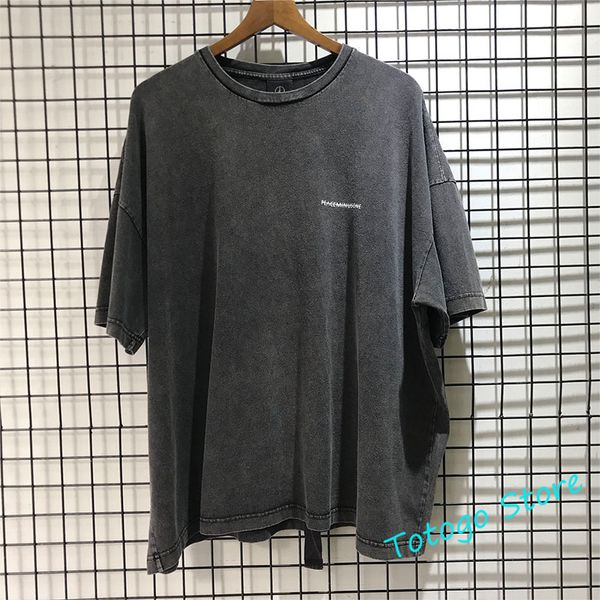 

oversize washed old vintage peaceminusone t-shirt men women drop shoulder loose casual purple black peaceminusone t shirts top, White;black