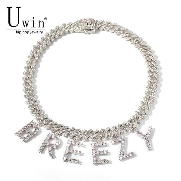 

uwin custom s-link miami cuban link with tennis letter 12mm necklace chain full bling punk collar bling bling hiphop jewelry mx200810, Silver