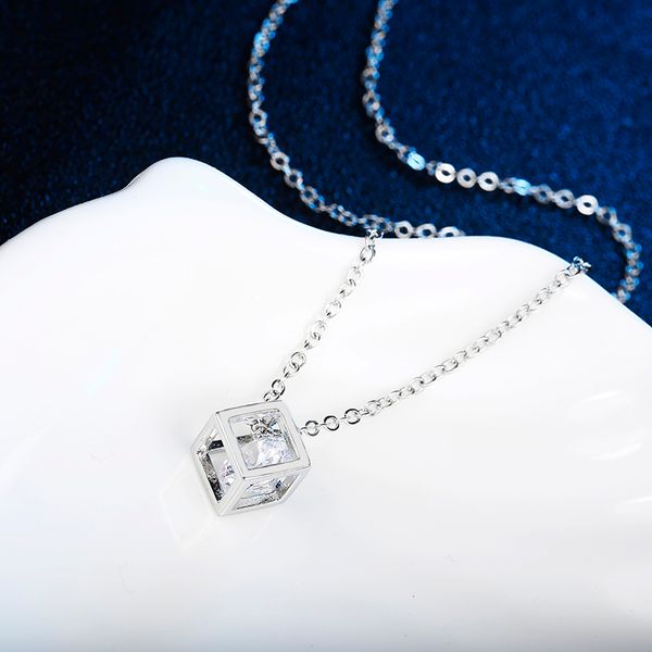 

necklace women square cube necklace&pendant crystal long statement chain necklace jewelry for women cubic fashion chain female, Silver