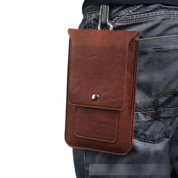 

double pockets leather pouch belt hook loop phone case cover for multi smart phone model between 5.5-6.3 inch