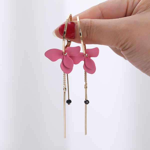 

korean temperament flower circle hoop long tassel earrings female rhinestone earrings for women fashion, Golden;silver